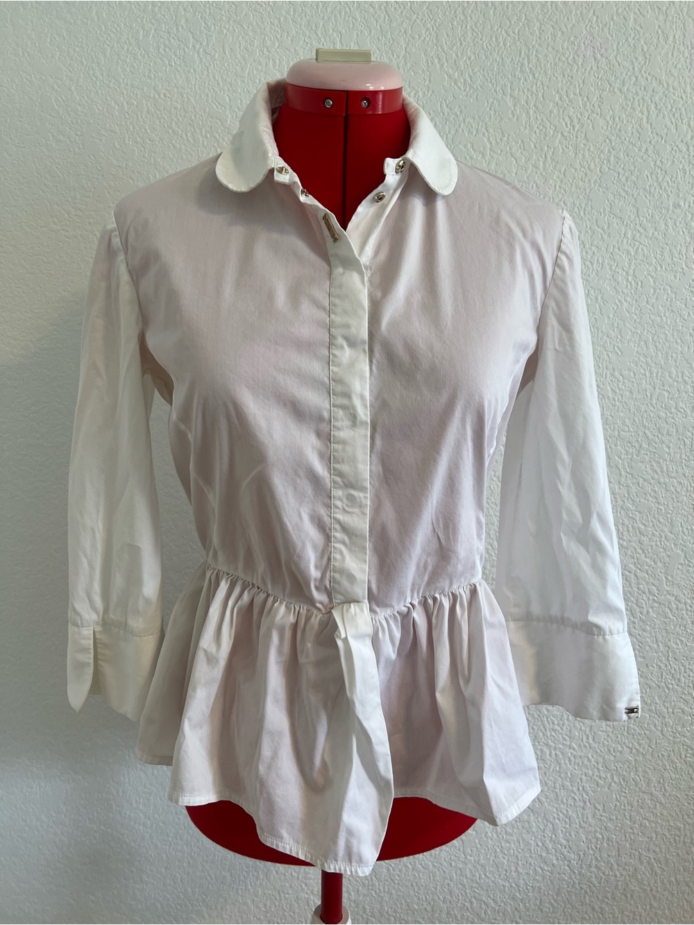 Elisabetta Franchi White Peplum Button-Down Blouse